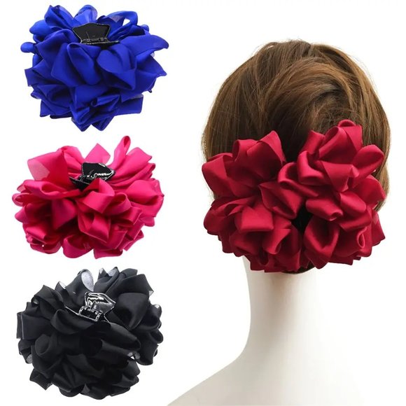 4 Pcs Large Silk Flower Bow Hair Claw Jaw Clips For Women Hair clamps main image 6